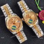 Swiss Quality Copy Rolex Datejust 2-Tone Golden Dial Watch 36mm or 28mm